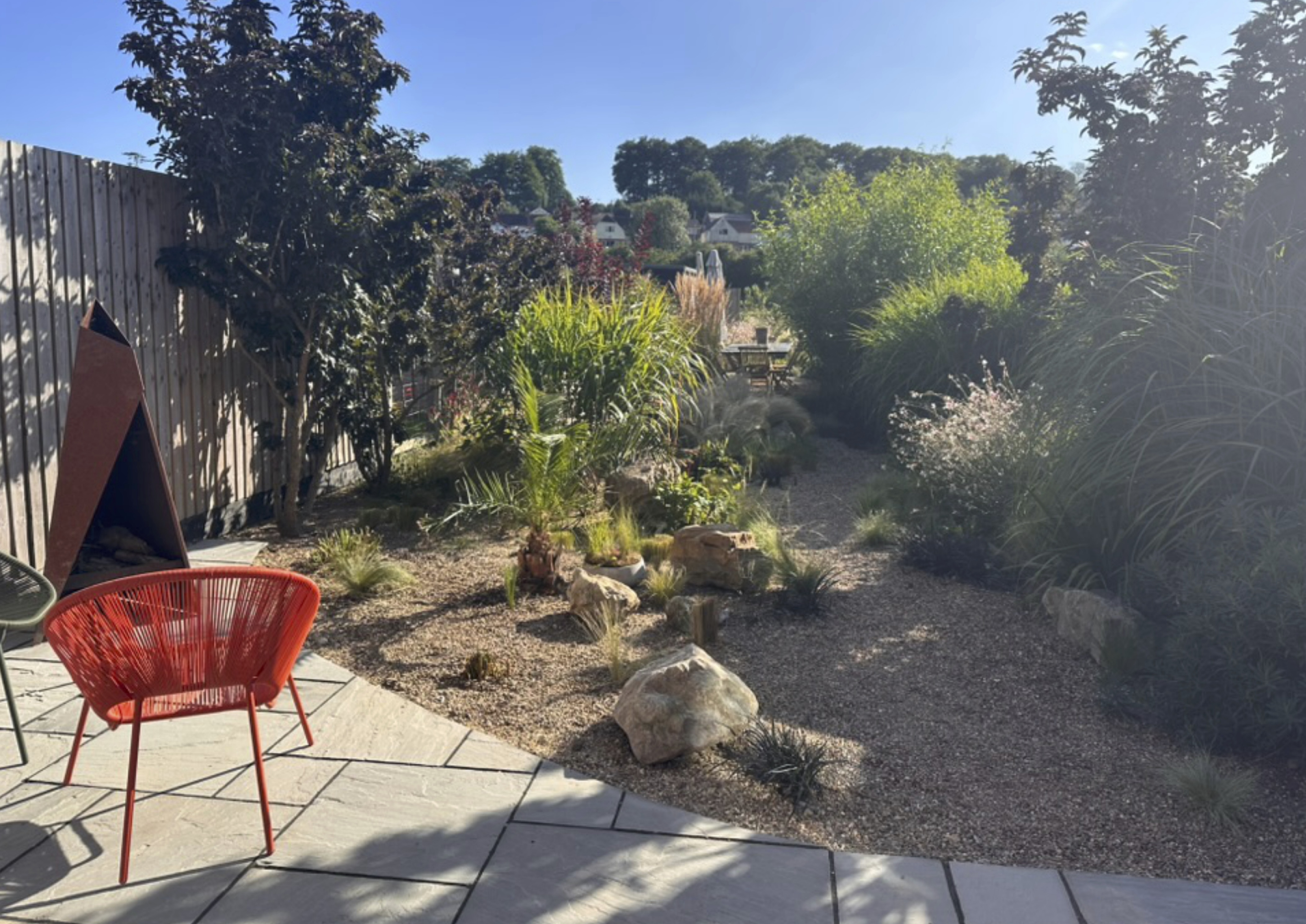 The Miner’s Retreat ornamental planting with rustic elements